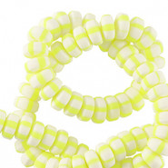 Abalorios de polímeros rondeles 7mm - Blanco-amarillo neón